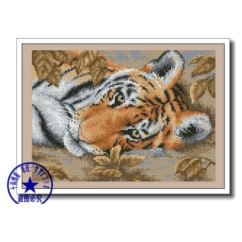 100% egypt COTTONFREE delivery Popular counted cross stitch kit tiger dimensions, lying tiger