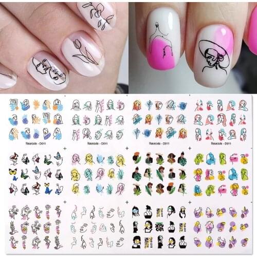 Harunouta 12Pcs/Set Abstract Face Water Decals Stickers Woman Leaves Pattern Sliders Paper Nail Art Decoration Manicurs