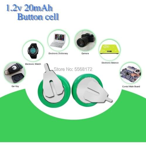 1.2V 20mAh Ni-MH Button Coin Cell Rechargeable Li-Po Lithium Li-polymer Batteries Battery With Solder Pins for watch toy