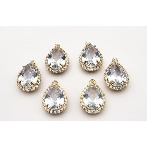 New arrival! 21x14mm 40pcs Glass/Cubic Zirconia Drop charm for Earring DIY Making, Jewelry Accessories Findings & Component