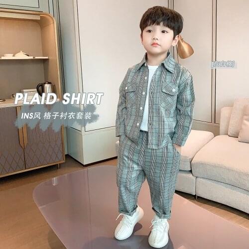 Childrens Clothing Sets 2021 Boys Autumn New Casual Blazer Suits Korean Lapel Plaid Jackets Pants Handsome 2pc Sets for Boys