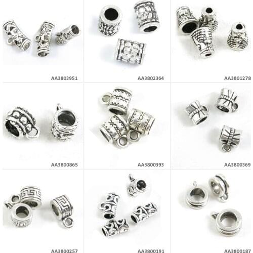 Antique Silver Plated Jewelry Making Charms Leather Necklace Bail Cord Ends Tube Bead Bow Knot Cup Bails Tassel Head End Cap