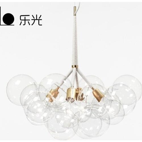 Nordic Modern Style Glass Ball Bubble Iron Branch Pendant Light Living Room Restaurant Bedroom Hanging Lighting