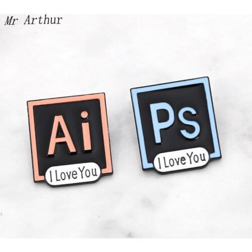 Ps Ai Square Enamel Pin I Love You Brooch Backpack Clothes Lapel Landscaping Art Jewelry Gift for Friends