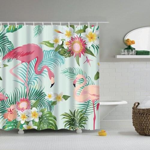Dafield Pink Flamingo Shower Curtain Tropical Flowers and Flamingos Decorations for Home Print Included with Hooks