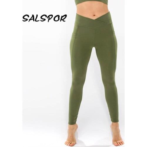 SALSPOR Sexy Fitness Leggings with Pocket Womens Gym Pants Workout Hip Lifting Feminina Compression Legging Push Up Slimming