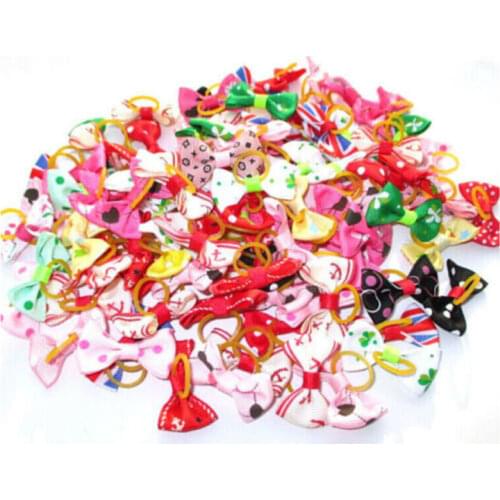 Pet Puppy Dog Cat Hair Bows Colorful Rubber Bands Top Elastic for Topknot 20PCS