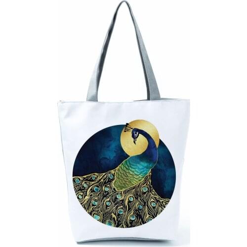 Peacock Printed Shoulder Bag Landscape Handbags Japanese Ukiyo-e Design Casual Tote Female High Capacity Portable Shopping Bags