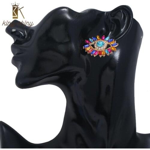 Punk Unique Multi Color Crystal Evil Eye Stud Earrings Elegant Enamel Acrylic Crystal Evil Eyes Stud Earrings for Women Bincos