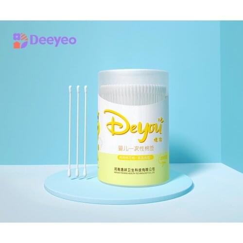 Deyo Cotton Swab Double Head Disposable Babies Cotton Swab Soft Cotton Original Pulp Paper Stick Baby Cleaning Tool 200 pcs/can