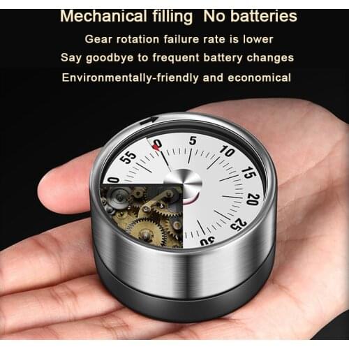Stainless Steel Visual Timer Mechanical Kitchen Timer 60Stopwatch Alarm Clock Alarm Cooking Timer with Loud Alarm Magnetic Clock