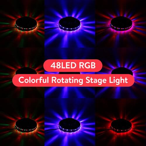 48LED RGB Colorful Rotating Stage Light Mini KTV Bar Party DJ Disco Effect Lamp Colorful Rotary Small Sunlight 125*125*35mm