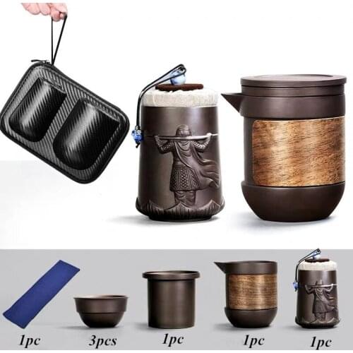 Yixing Purple Clay Office Teacup Ceramic Kung Fu Gaiwan Creative Tea Pot Canister Outdoor Travel Portable Tea Set with Bag