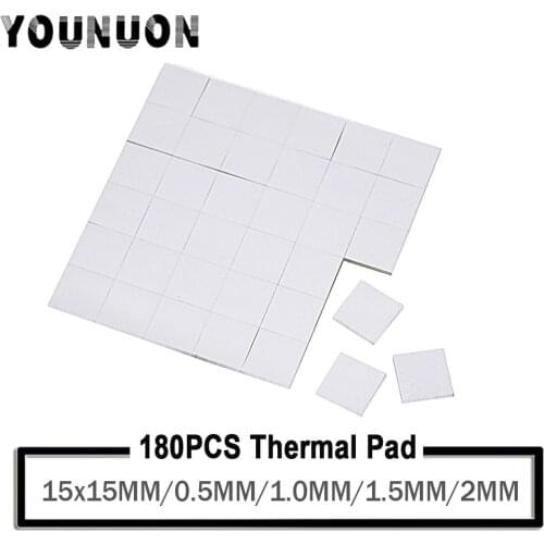 YOUNUON 180 Pieces 15x15mm 0.5mm 1mm 1.5mm 2mm tichkess Thermal Pad CPU Heatsink Pad Cooling Conductive Silicone Thermal
