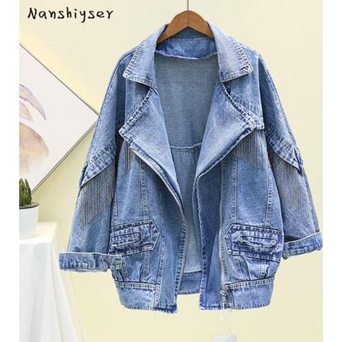 Vintage Full sleeve Chain Tassel Loose Women Denim jacket Fashion Leisure Trend coat Feminino Autumn New Female Harajuku Outwear