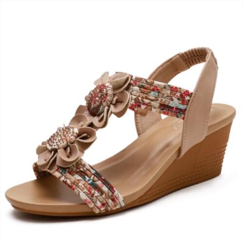 2021 Summer New Style Sandals Women European and American Casual Fashion Word with Mid-slope Heel Sandals Womens Shoes