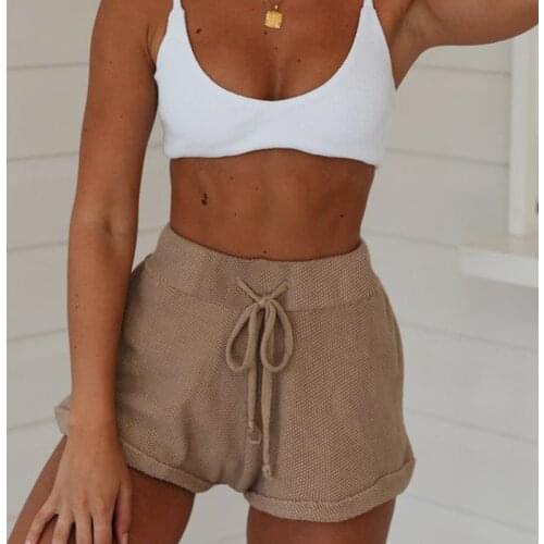 Women Sexy Summer Casual Loose Shorts Ladies Elastic High Waist Folded Short Trousers Solid Beach 2019