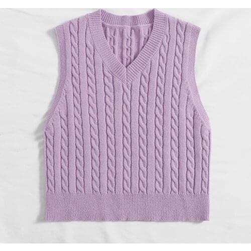 2021 New Sweater Vest Women Oversize Crop Blue V neck Sleeveless Stiped Knitted Crop Sweaters For Students girls Harajuku Tops
