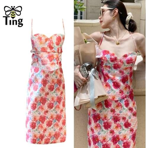 Tingfly 2021 Summer New Aesthetic Strap Sheath Dress Painting Print Goblincore Kawaii Dress Vestidos Boho Holiday Elbise Frocks