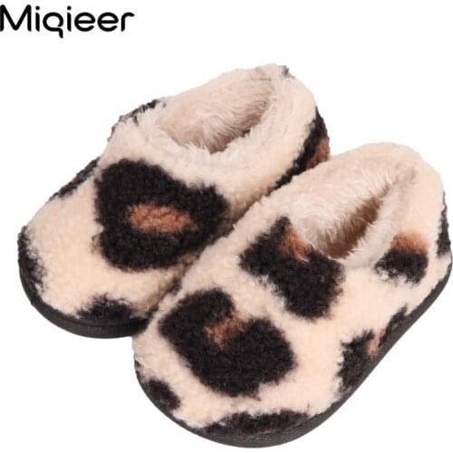 Winter Childrens Slippers Baby Cute Leopard Print Home Plush Warm Shoes Girls Soft Non-slip Floor Shoes Boy Kids Furry Slippers