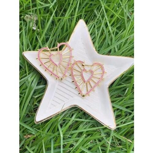 1 pair 2021 New Gold Plated Heart Shape Colorful CZ Zircon Hoop Earrings