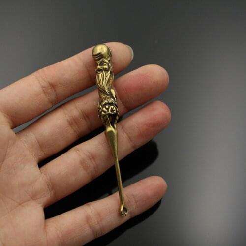 1PC Brass Chinese Mythological Figure Shouxing Earpick Ear Pick Spoon DIY Car Keychain Key Ring Pendant EDC Self-cleaning Tools