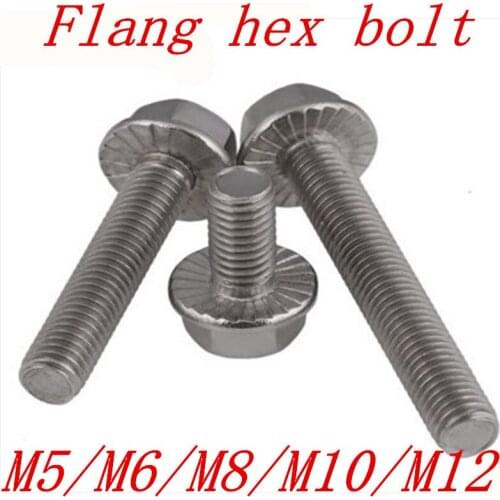 10pcs/lot M5 M6 M8 M10 Stainless steel hex flange bolt serrated flanged bolt