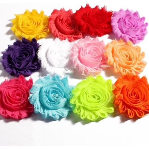 200pcs/lot 2.6'' 15Colors Artificial Soft Shabby Frayed Chiffon Decortions Fabric Flowers For Headbands /Baby Hair Accessories