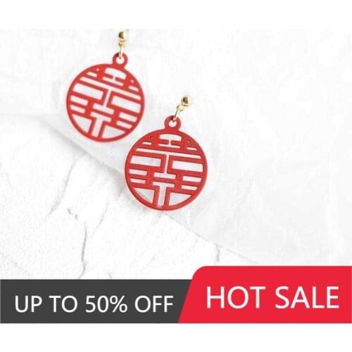 2021 Fashion Good Lucky Congratulation Dangle Earrings Cute Romantic Chinese Characters Earrings New Year Jewelry Making