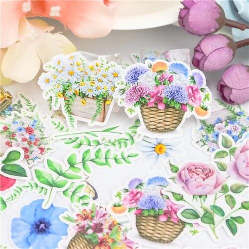 23pcs Cute Kawaii Watercolor flower basket Stickers Diary Scrapbook Decoration Stationery DIY School Office paper