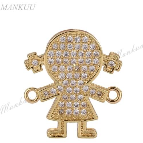 5PCS New arrival Zircon Micro Girl Shape Connectors with Double Bails Electroplating Copper DIY FOR Necklace Bracelet Of 2018