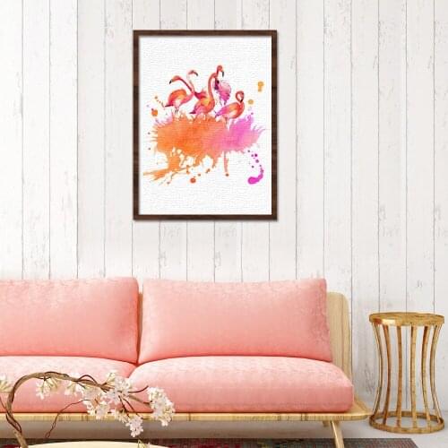 Watercolor Flamingo Bedroom Living Room Decorative Painting Restaurant Painting cuadros decoracion salon posters and prints