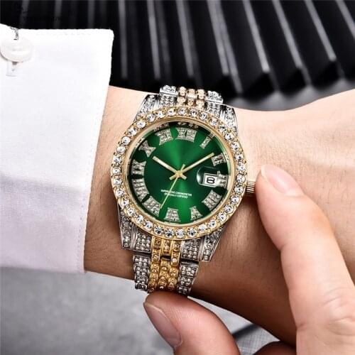 New Gold Silver Color Cubic Zirconia Watches Hip Hop Watch Casual Fashion High Quality Rhinestone Watch Stainless Steel For Gift
