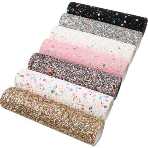 David accessories 7pcs/set 20*33cm Chunky Sequin Polymer Clay Synthetic Leather DIY Bow Bag Material Faux Leather Fabric,1Yc8402