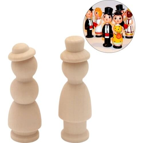 Wooden Peg Dolls With Hat Peg Doll Painted Unfinished Bride 77mm,82mm Wooden DIY Dolls Bridegroom Home Christmas Decoration