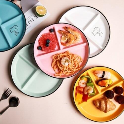 Childrens Disc Divided Meal Ceramic Plate Three Compartment Plate Student Plate Dividing Plate Fat Reducing Plate Household