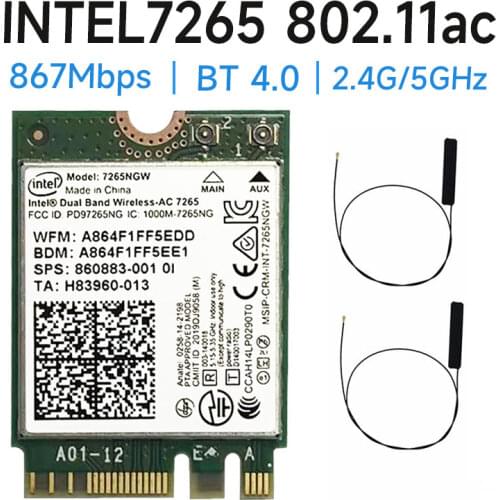 Dual Band Wireless-AC 7265 INTEL 7256NGW 802.11AC 867Mbps Wi-Fi + Bluetooth 4.0 NGFF M.2 WLAN WIFI Card intel 7265