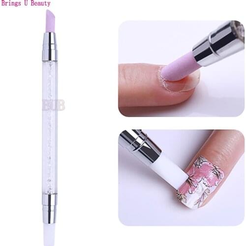 1PC 2 Way Quartz Stone Nails Cuticle Remover Pusher Stick Silicone Head Crystal Nail Art Brush Sculpture Pen Embossing Manicure