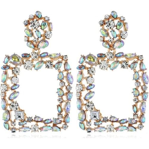 Statement Earrings for Women with Dangling Rhinestone,Colorful crystal square Jewelry Stud Earring