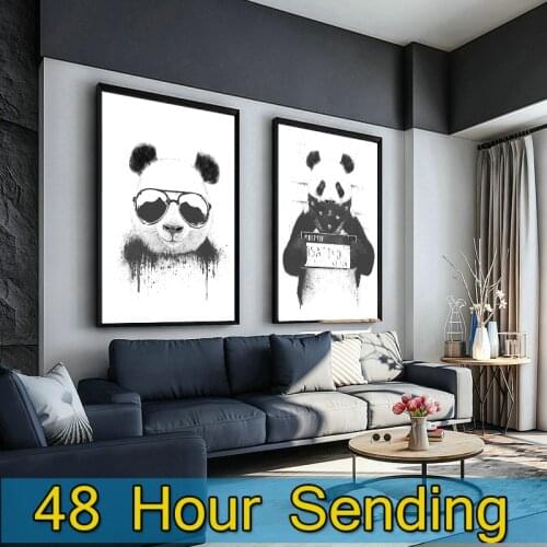 Canvas Animales Posters Abstract Panda Wearing Glasses Canvas Art Black and White Decorativas Paintings on the Wall Hoom Decor
