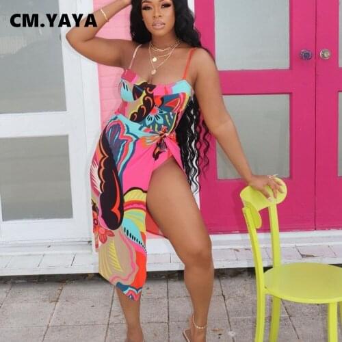 CM.YAYA Bikinis Set Women Print Spaghetti Strap Bodysuit Kerchief 2 Piece Sets Sexy Swimsuits Summer Hot Beachwear New Fashion