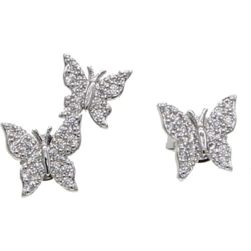 Tiny minimal delicateanimal earring jewelry mini lovely butterfly stud earring for women Rose gold clear cz