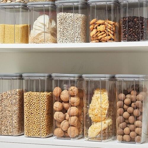 Square Storage Box for Kitchen Food Container Set Vacuum Transparent Airtight Organizer Pasta Tea Sugar Rice Coffee Oat