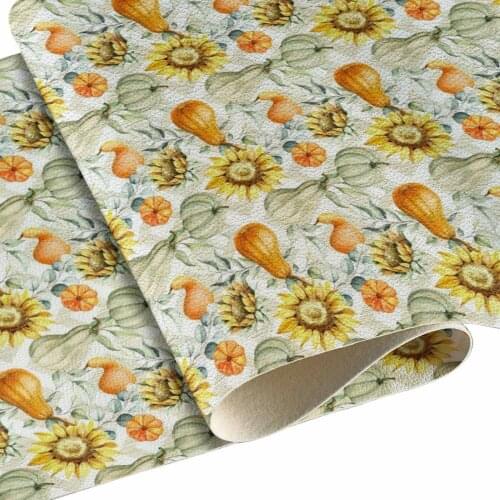 Thanksgiving Printed Faux Leather Sheet Pumpkin Pattern Synthetic Leather Fabric for Bags Earrings Making DIY Projects 22x30 cm