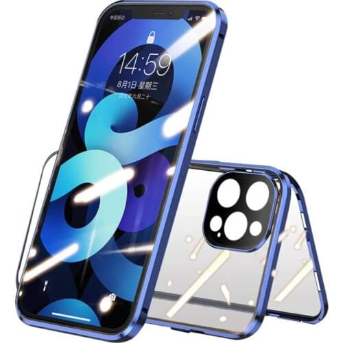 Magnetic Adsorption Double Sided Case for IPhone 12 Pro Max Bumper Case with Camera Lens Protector Tempered Glass Phone Cover