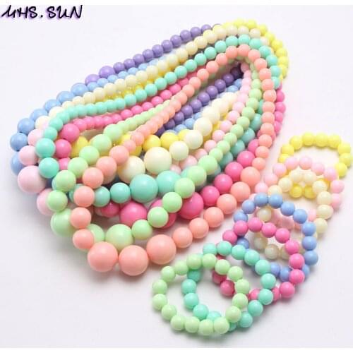 MHS.SUN Fashion Kids Girls Candy Color Handmade Beaded Necklace Choker Baby Acrylic Beads Necklaces Bracelets Child Jewelry Gift