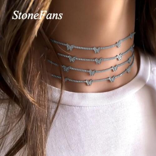 Stonefans Cute Rhinestone Butterfly Necklace Choker Chain for Women Simple Chain Necklace Collar Neck Jewelrty
