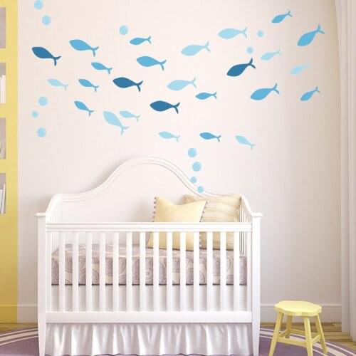 Cartoon Small Fish Wall Stickers Kids Room Nursery Wall Decoration Children Bedroom Decals for Furniture DIY Home Office Decor