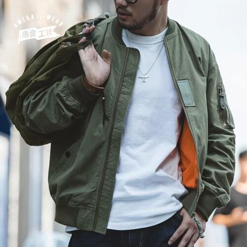 Maden Casual MA-1 Men’s Jackets Green Military Flight Bomber Tank Coat Solid Vintage Coats Monocycle Jacket Collar Men Clothing