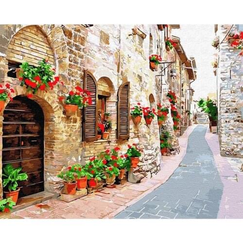 Painting by numbers kit flower street for adult Paint by Number on Canvas Wall Art Handpainted For Home Decor